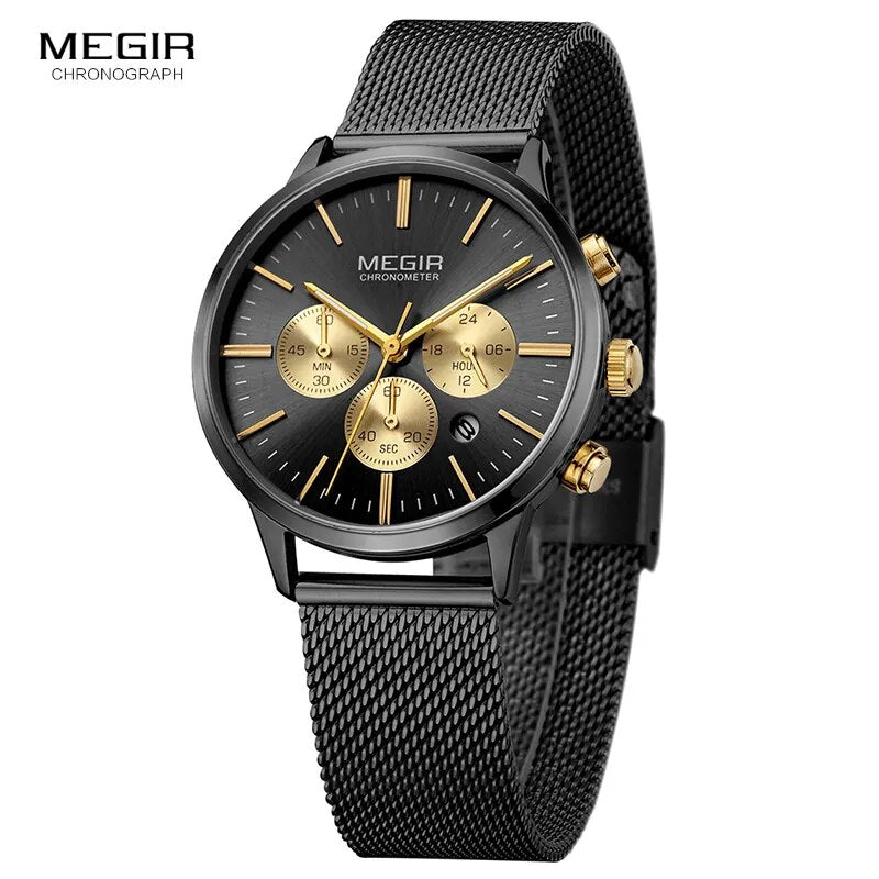 MEGIR Women's Chronograph Steel Quartz Watches Fashion Waterproof Luminous 24-hour Analogue Wristwatch for Woman Lady 2011L-1N3 - bertofonsi