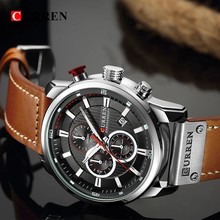 CURREN 8291 Chronograph Watches Casual Leather Watch For Men Fashion Military Sport Mens Wristwatch Gentleman Quartz Clock - bertofonsi