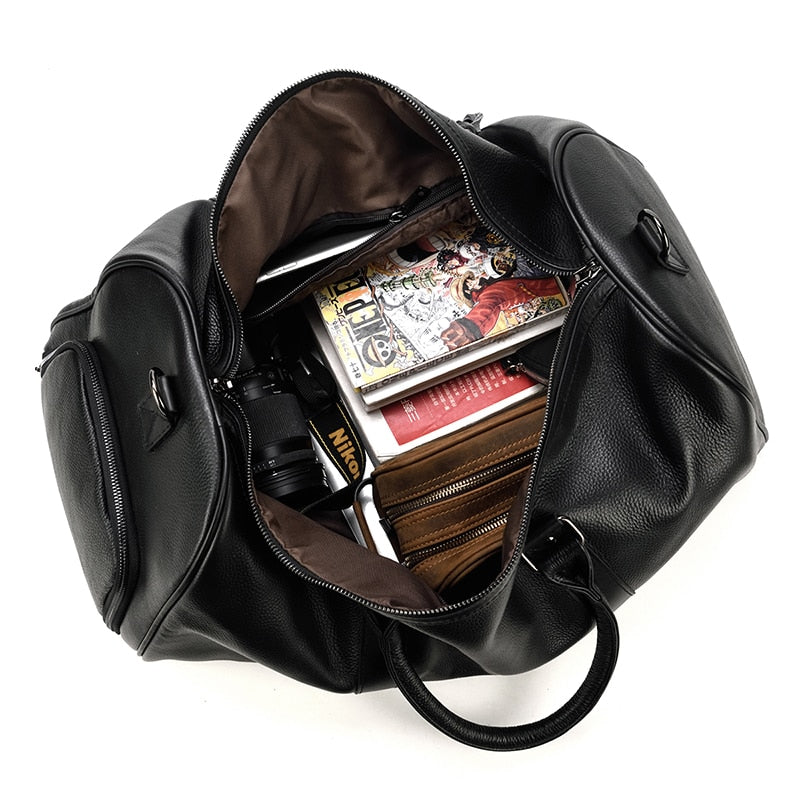 Natural Cowskin Travel Bags Waterproof Men's Leather Overnight Bag Handbag For Plane Luggage Men Male Weekend Bag Business 55cm - bertofonsi