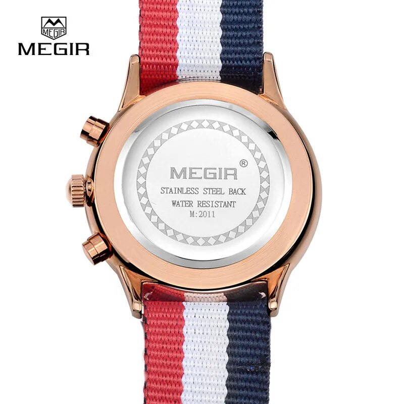 MEGIR casual chronograph military water resistant quartz watch men luminous canvas strap wristwatch 2011 free shipping - bertofonsi