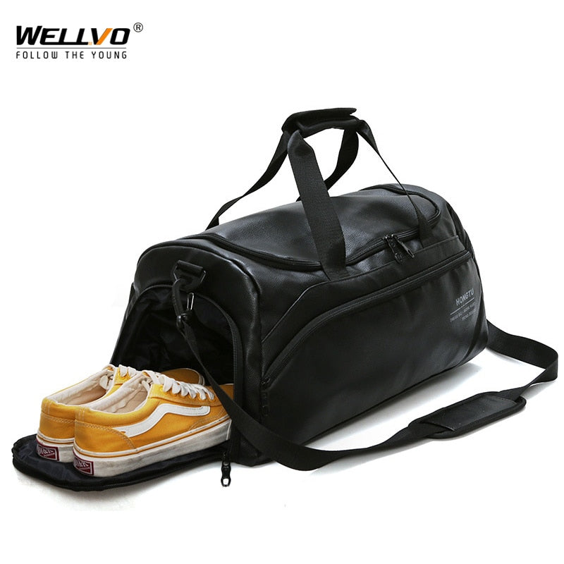 Men Leather Travel Bags Training Large Duffle Independent Shoes Pocket Casual Tote Bag Luggage Overnight Week Handbags XA111ZC - bertofonsi
