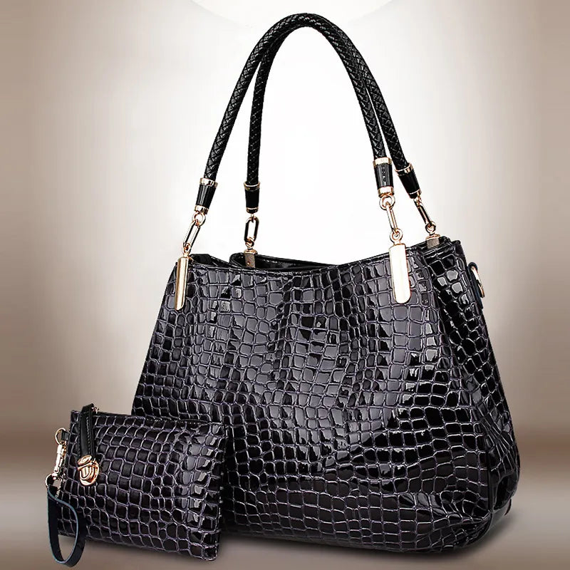 Women Handbags Female Tote Bag Crocodile Big Shoulder Bags Coin/Wallet Bag Ladies Messenger Leather Crossbody Composite Bag - bertofonsi