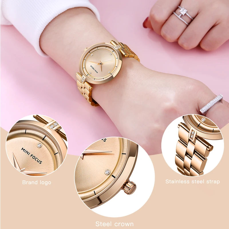 MINI FOCUS Watches Women Top Brand Luxury Quartz Watch Female Fashion Rhinestone Stainless Steel Ladies Simple Casual Wristwatch - bertofonsi