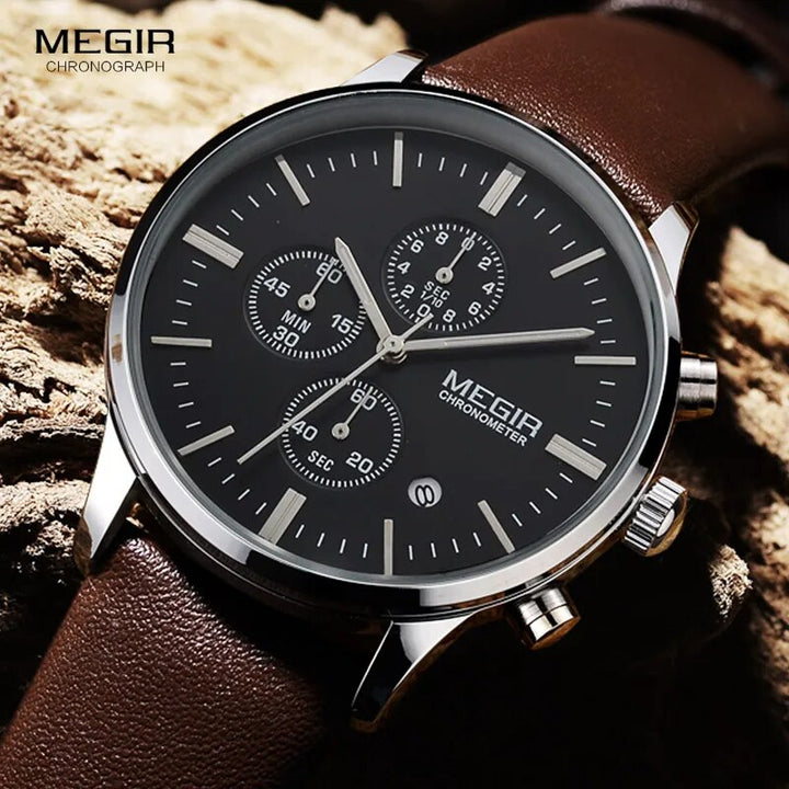 Megir quartz watches men luminous waterproof sports watch man commercial leather wristwatch 2011 free shipping - bertofonsi
