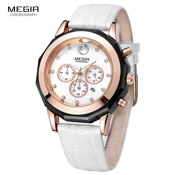 Megir Women's Elegant Quartz Stop Watches Fashion Waterproof Luminous Chronograph 24-hour Wristwatch for Woman Lady 2042LREWE - bertofonsi