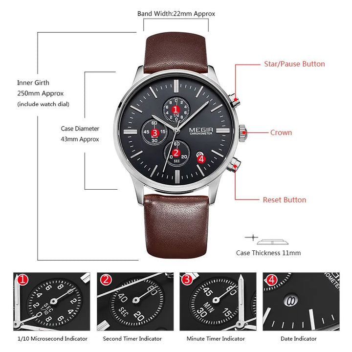 Megir quartz watches men luminous waterproof sports watch man commercial leather wristwatch 2011 free shipping - bertofonsi