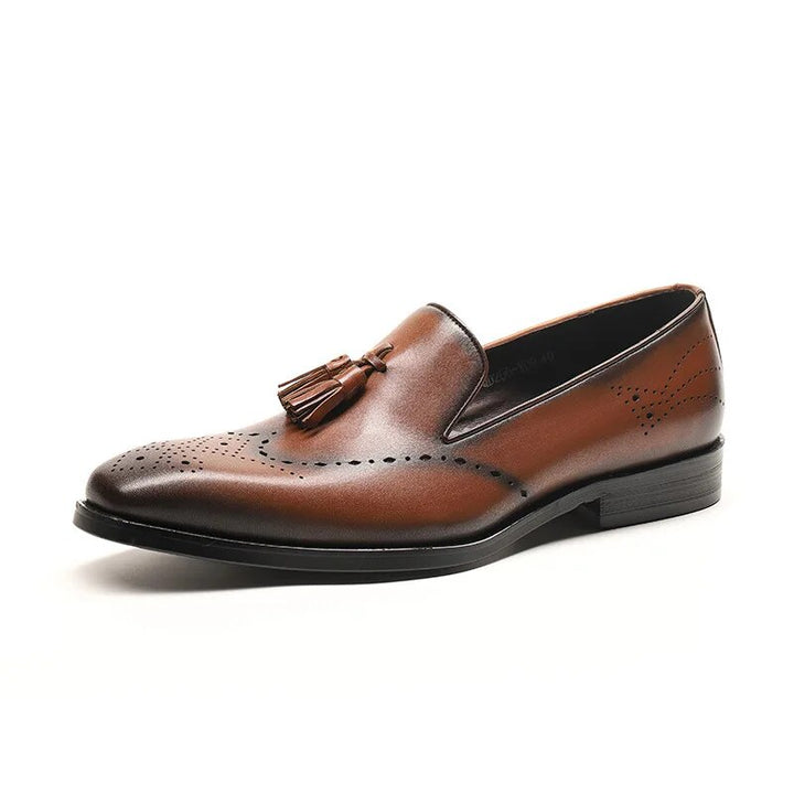 Grimentin Men Loafers Shoes Genuine Leather Slip On Tassel fashion dress Shoes male size 6.5-10.5 - bertofonsi