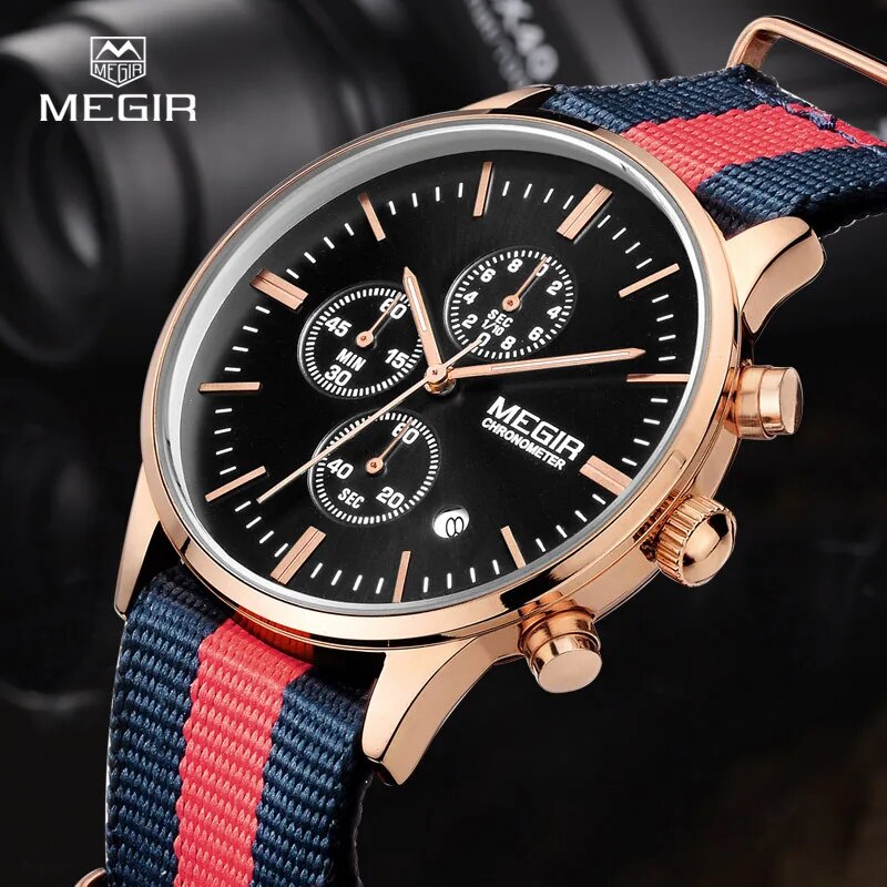 MEGIR casual chronograph military water resistant quartz watch men luminous canvas strap wristwatch 2011 free shipping - bertofonsi