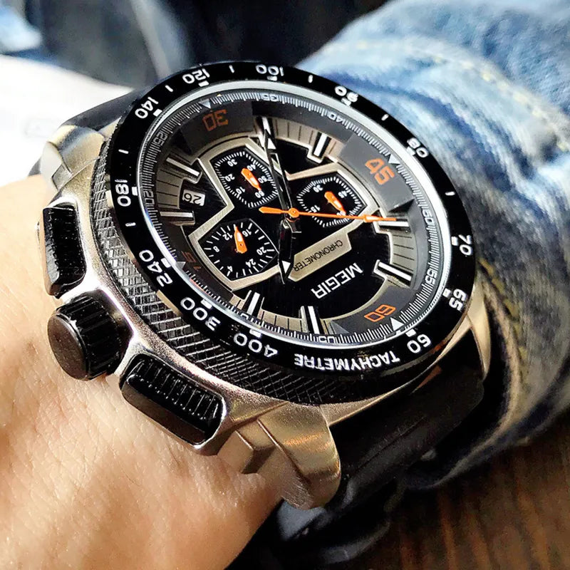 MEGIR Chronograph Men's Army Military Sports Watches Fashion Casual Silicone Strap Quartz Wrist Watch Clock Relogio Masculino - bertofonsi