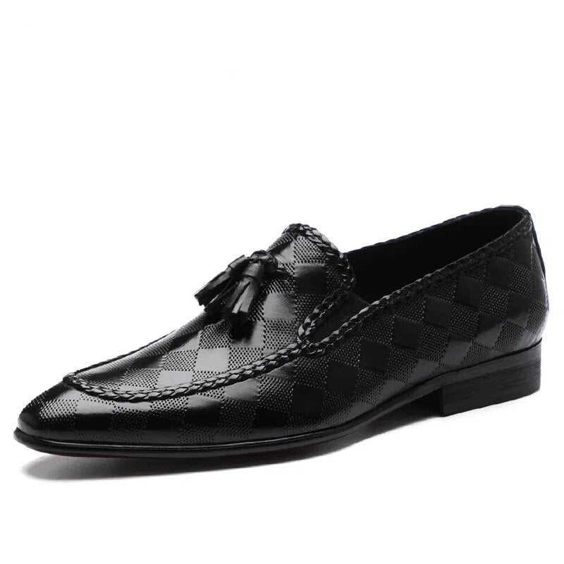 Mens Formal Shoes Genuine Leather Tassel Loafers Men Black 2022 Dress Shoes Wedding Shoes Slip On Leather Brogues - bertofonsi