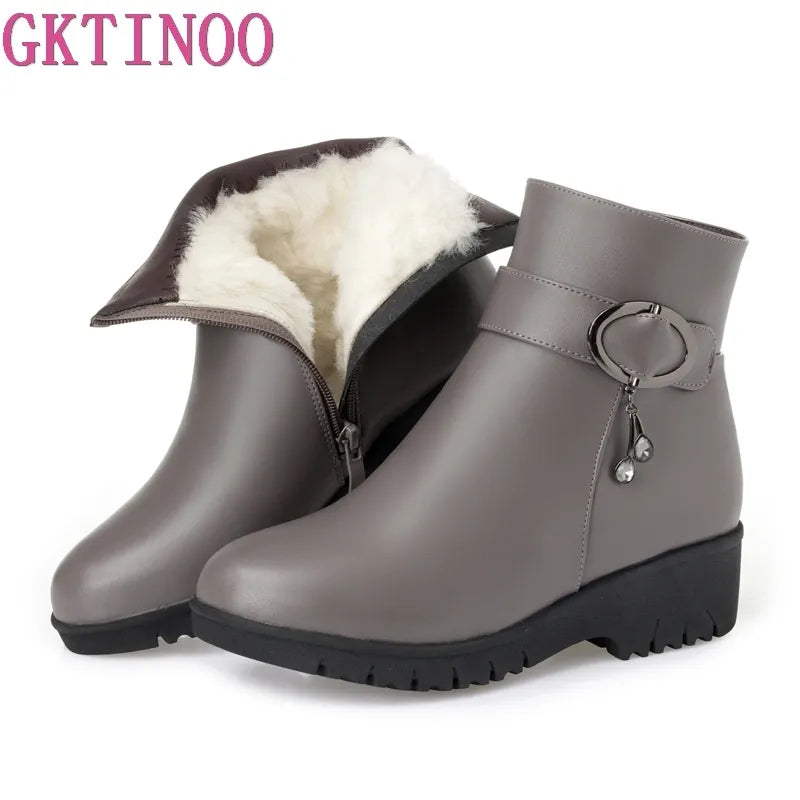 GKTINOO Snow Boots Soft Leather Women's Shoes Mother Ladies Female Winter Wool Fur Wedges Warm Boots Plus Size 35-43 - bertofonsi