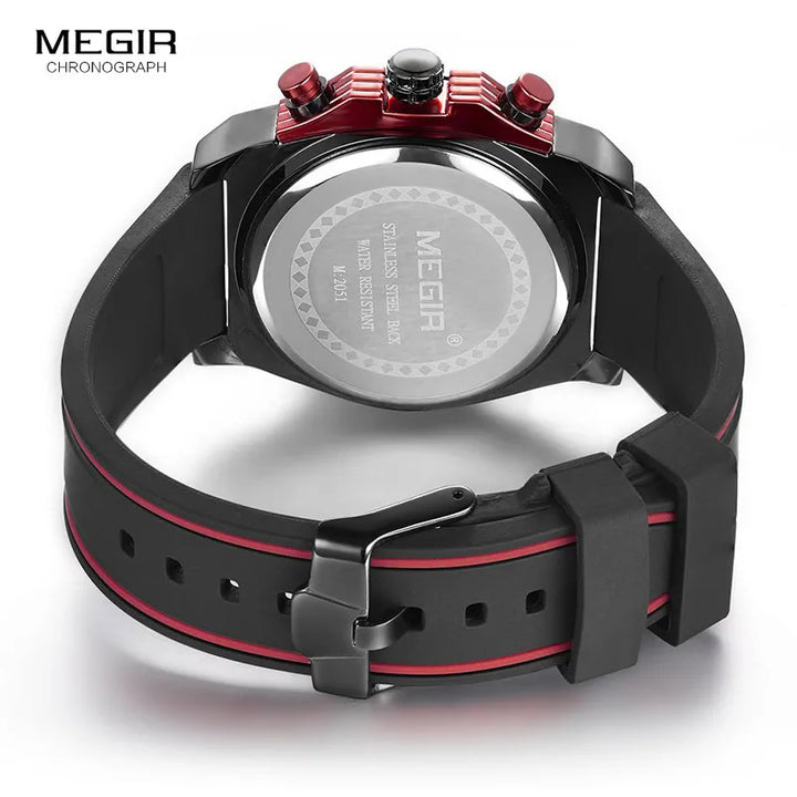 Megir Men's Chronograph Quartz Watches for Male Waterproof Luminous Wristwatch with Rubber Strap for Boys Man 2051G-1N8 - bertofonsi