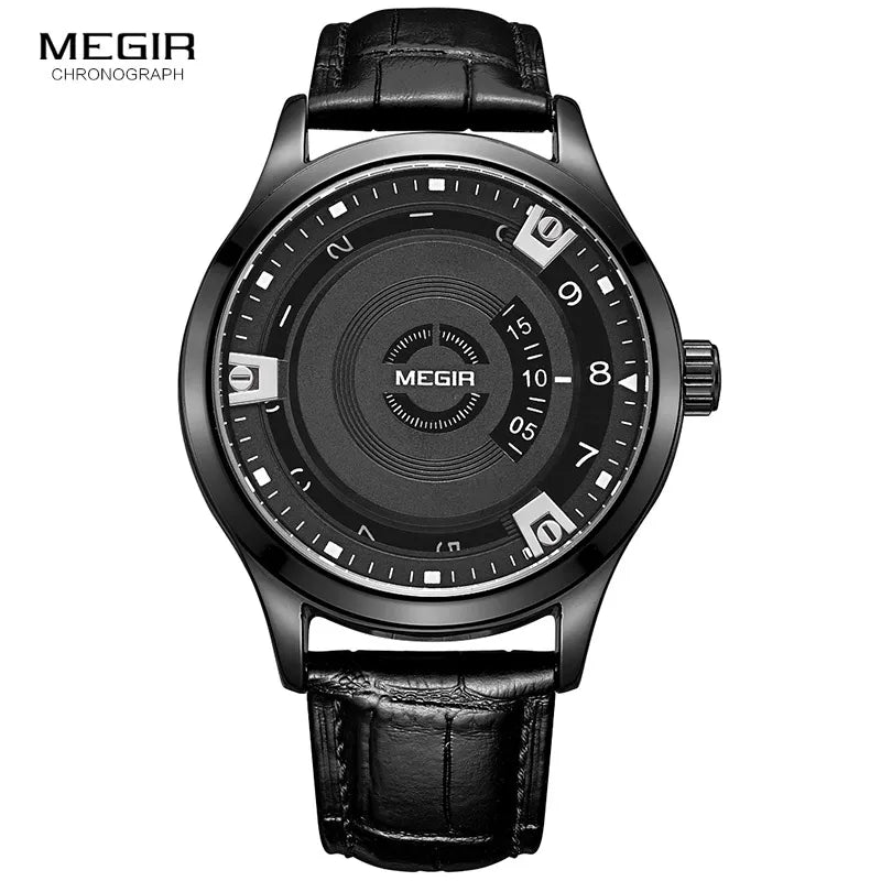 Megir Mens Fashion Black Leather Quartz Wristwatches Hot Water Resistant Battery Quartz Watch for Man Male1067 - bertofonsi