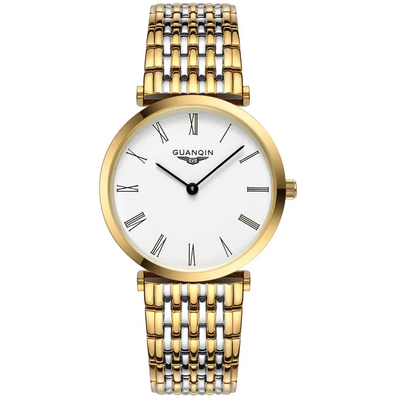 Original GUANQIN Men Watch Quartz Fashion Men Watch Clock Stainless Steel Shockproof Waterproof Watch Gold Man Wristwatches - bertofonsi