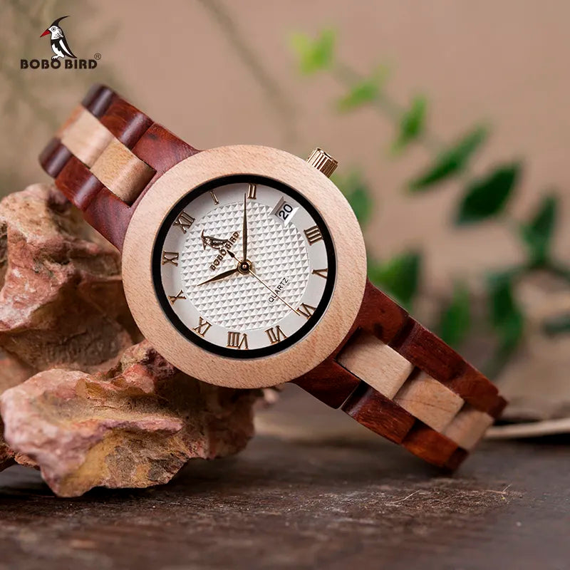 BOBO BIRD Two-tone Wooden Watches Women Top Luxury Brand Lady Timepieces Quartz Wrist Watches in Wood Gift Box Dropshipping OEM - bertofonsi