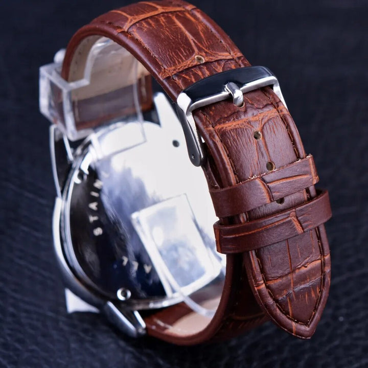 Jaragar Sport Fashion Design Geometric Triangle Case Brown Leather Strap 3 Dial Men Watch Top Brand Luxury Automatic Watch Clock - bertofonsi