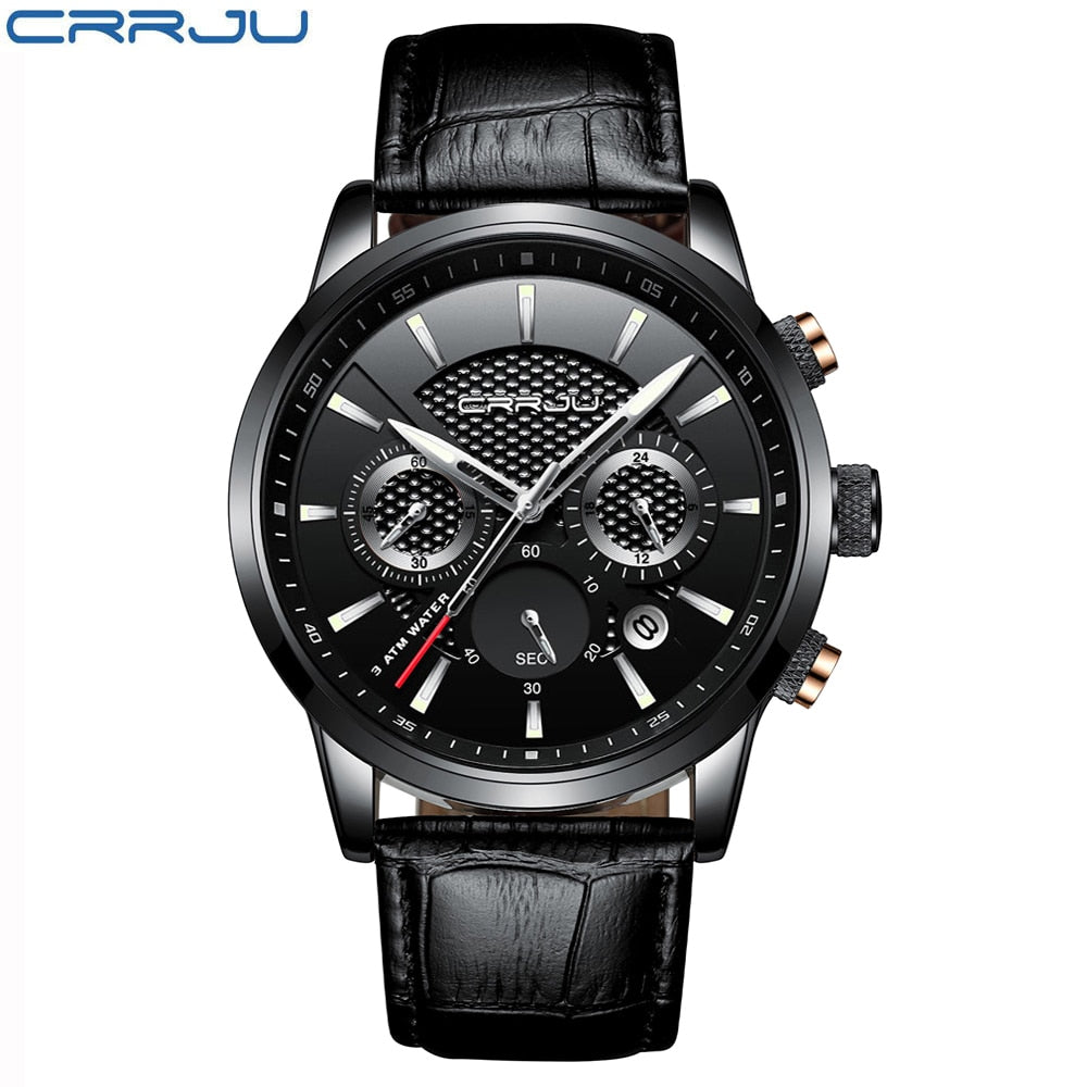 Men Watches Luxury CRRJU Brand Chronograph Men Sport Watches High Quality Leather Strap Quartz Wristwatch Relogio Masculino - bertofonsi
