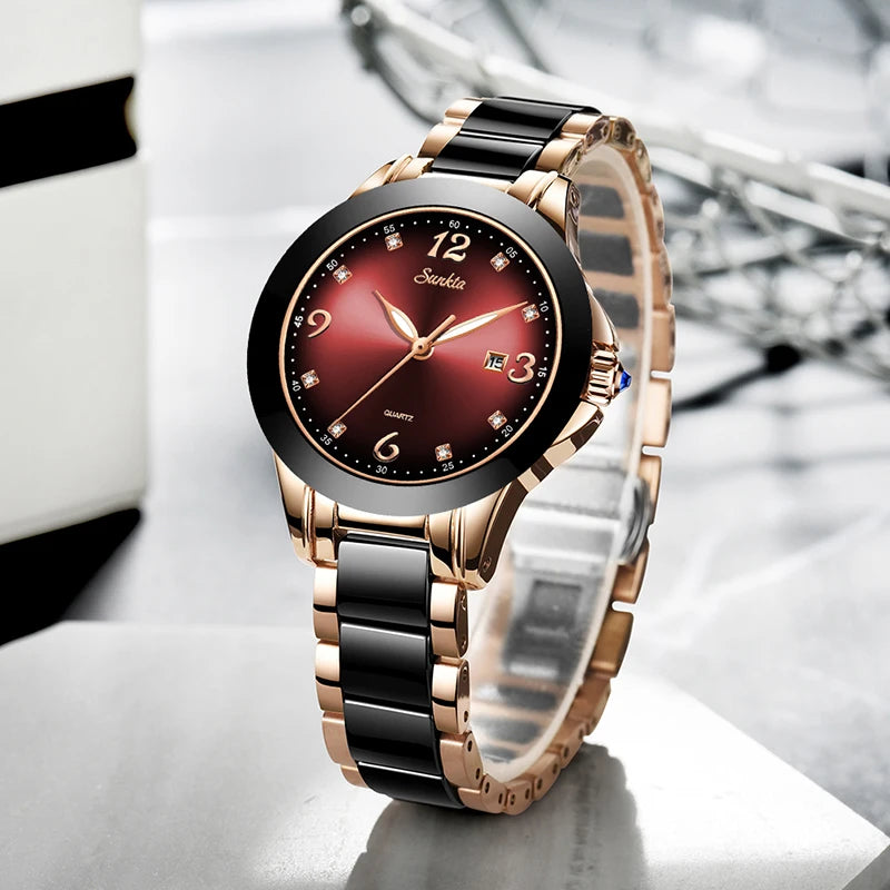 2022 SUNKTA Brand Fashion Watch Women Luxury Ceramic And Alloy Bracelet Analog Wristwatch Relogio Feminino Montre Relogio Clock - bertofonsi