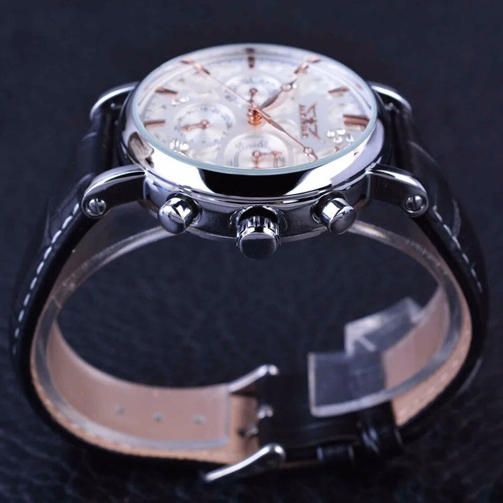 Jaragar 3 Dial Diamond Display Genuine Leather Strap Ripple Design Men Watches Top Brand Luxury Mechanical Automatic Watch Clock - bertofonsi