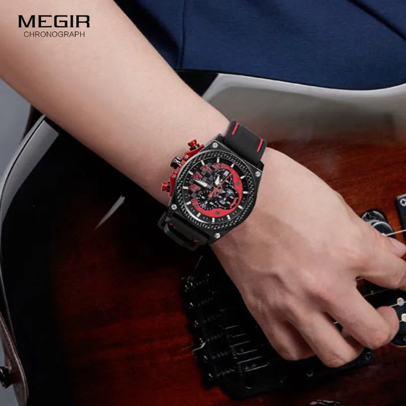 Megir Men's Chronograph Quartz Watches for Male Waterproof Luminous Wristwatch with Rubber Strap for Boys Man 2051G-1N8 - bertofonsi