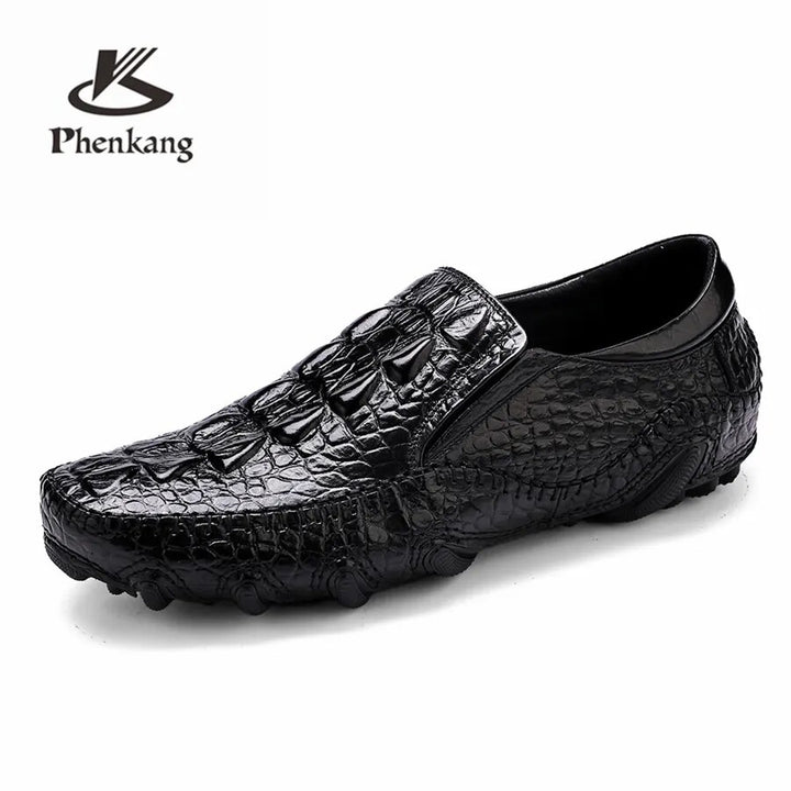 Phenkang Men Leather Summer Alligator Texture Slip-On Casual Shoes Male loafers Mens Coffee Men's Loafers Driving Shoes - bertofonsi