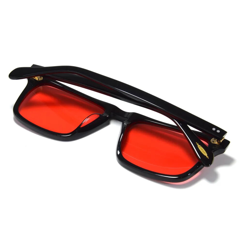 Robert Downey Sunglasses Red Lens Sunglasses Iron Man Sunglasses Retro Square Sunglasses for Men Vintage Polarized Sunglasses - bertofonsi