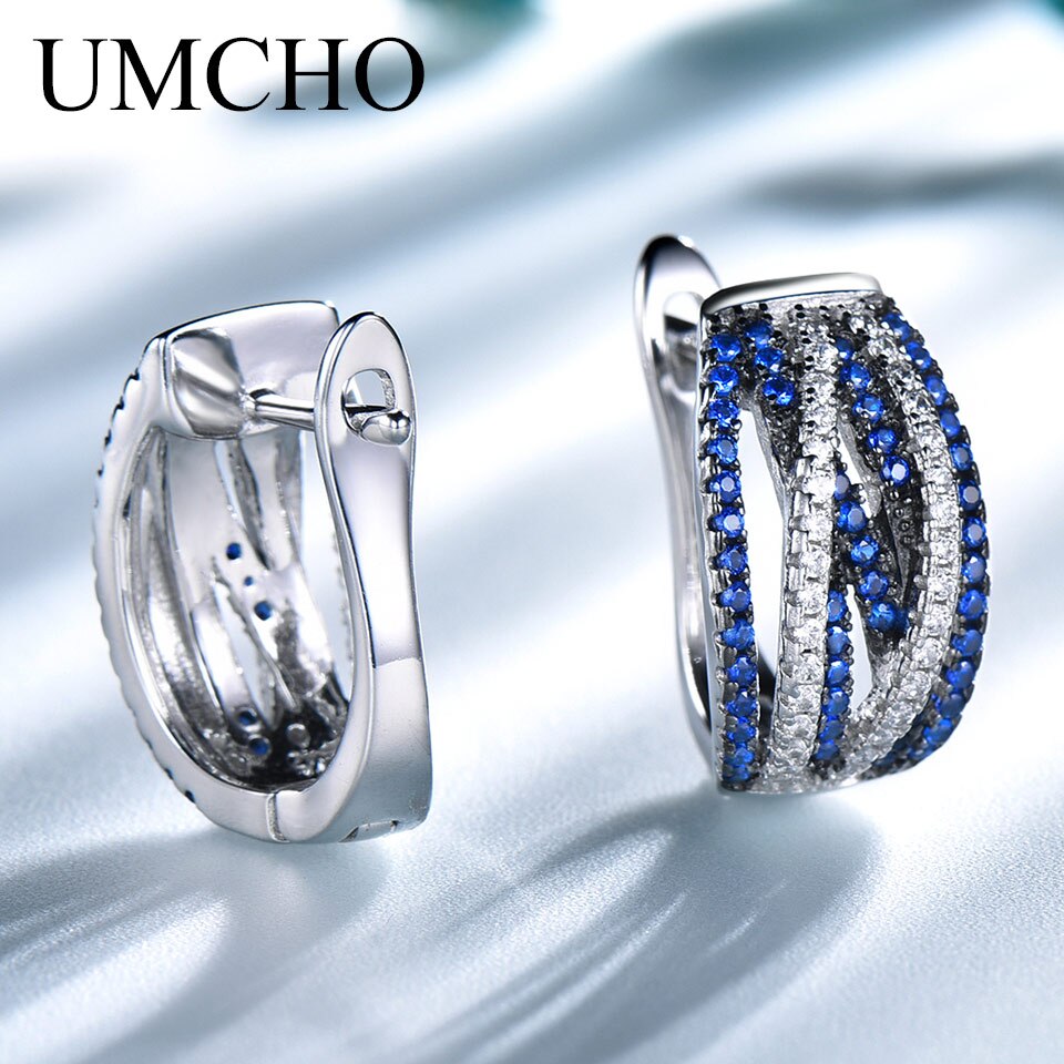 UMCHO Sterling Silver 925 Jewelry Sapphire Clip Earrings for Women Party Wedding Gift 925 Sterling Silver Earrings Fine Jewelry - bertofonsi