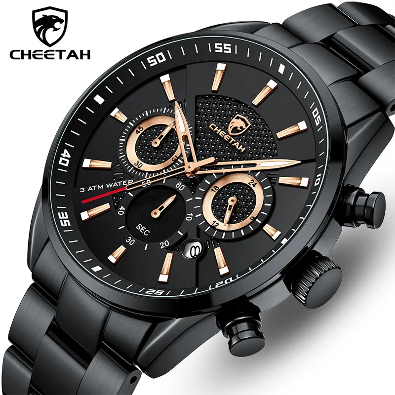 CHEETAH New Watch Top Brand Casual Sport Chronograph Men's Watches Stainless Steel Wristwatch Big Dial Waterproof Quartz Clock - bertofonsi