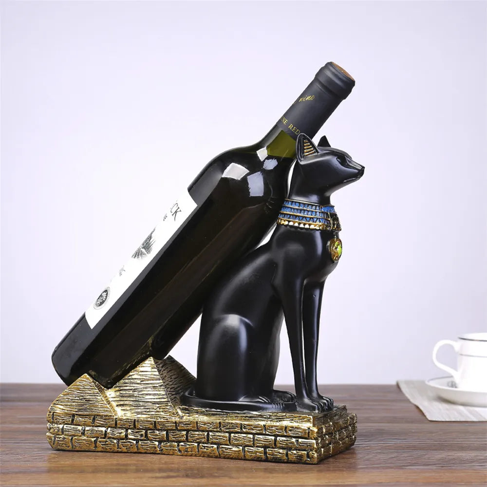 Vilead 25cm Resin Egyptian Cat God Wine Bottle Holder Figurines Nordic Simple Animals Wine Rack Home Decoration Accessories Gift - bertofonsi
