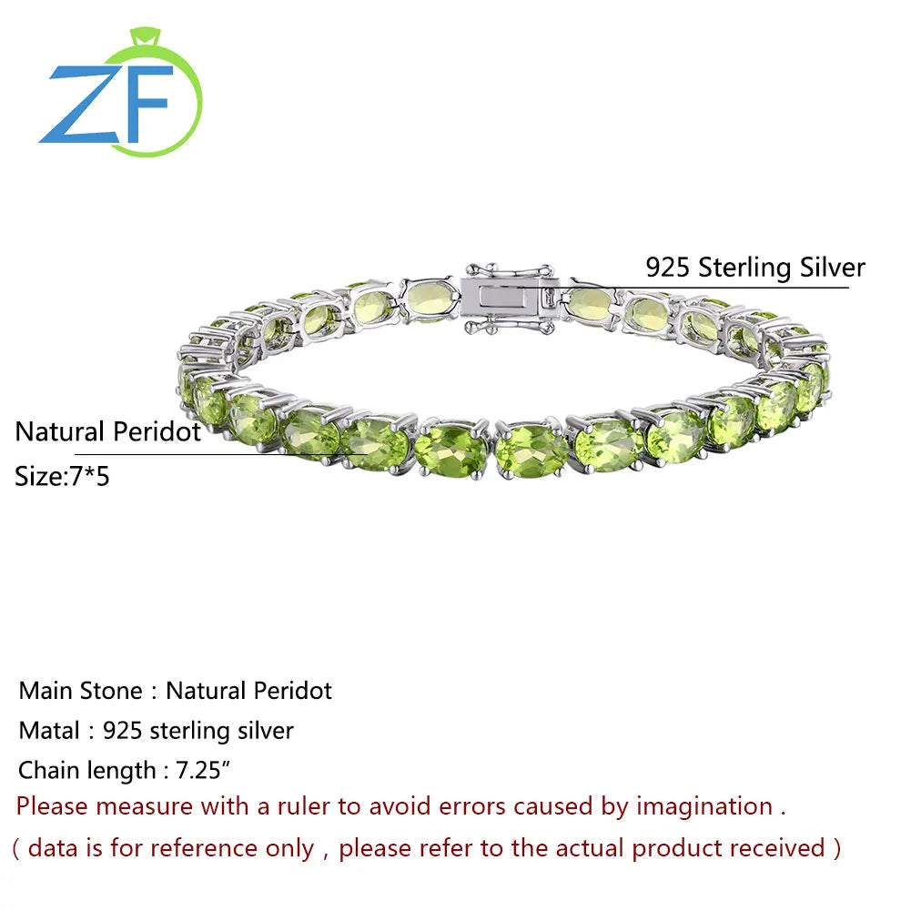 GZ ZONGFA 925 Sterling Silver Charm Bracelet Hot Selling 20 Carats Natural Peridot Gem Tennis Bracelet Women Party Fine Jewelry - bertofonsi