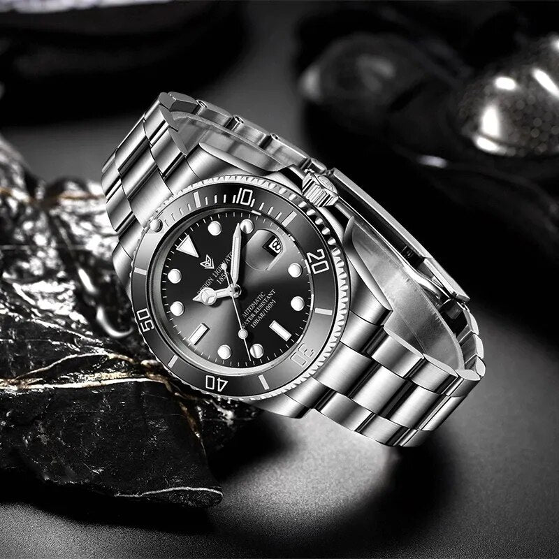 LIGE Design Top Brand Luxury Watch Stainless Steel Men Automatic Watch 100M Waterproof Sports Mechanical Watch Reloj Hombre 2021 - bertofonsi