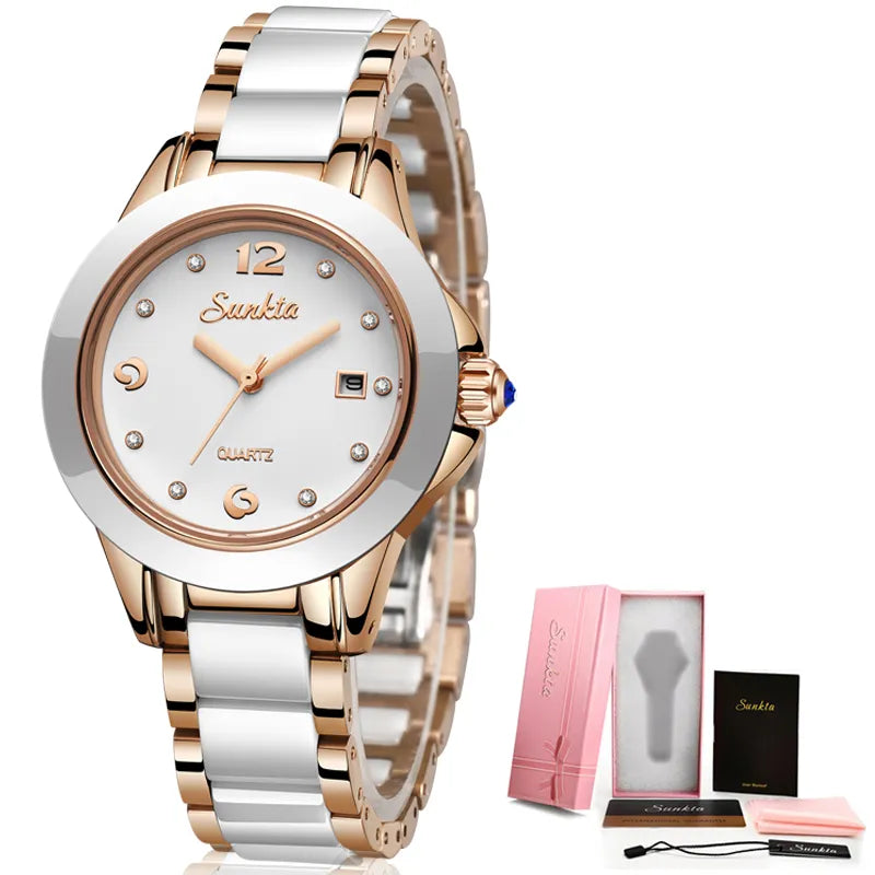 LIGE Brand Sunkta Women Watch 2020 Fashion Ladies Ceramic Wrist Watch Women Dress Watches Stainless Steel Waterproof Date Clock - bertofonsi