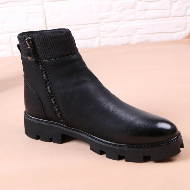 italian brand designer mens leisure cowboy boots natural leather platform shoes black autumn winter ankle boot short botas male - bertofonsi
