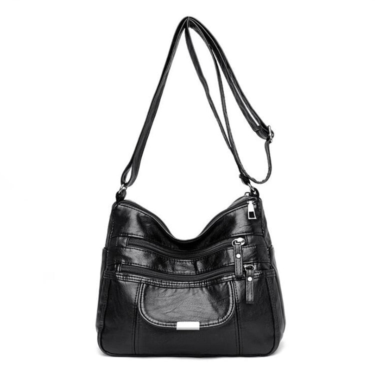 Casual Soft PU Leather Crossbody Bags For Women Double Compartment Shoulder Bag Big Capacity Handbags Designer Messenger Bags - bertofonsi