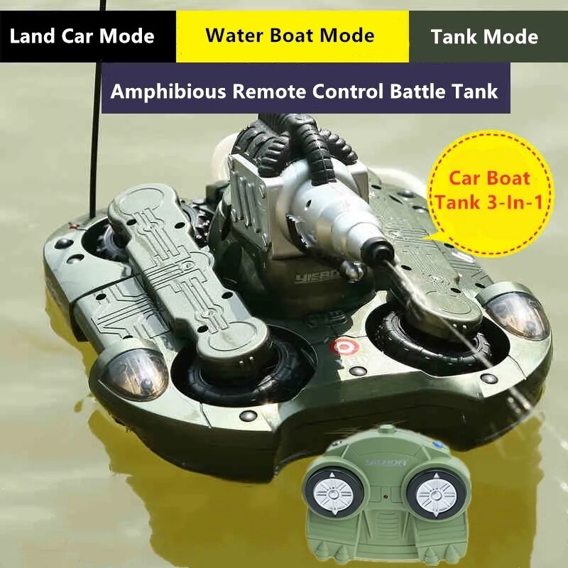 Car Boat Tank 3-In-1 Amphibious RC Battle Tank Dual Mode Switch Shooting Water Integrated Bottom Waterproof Electric Kids RC Toy - bertofonsi