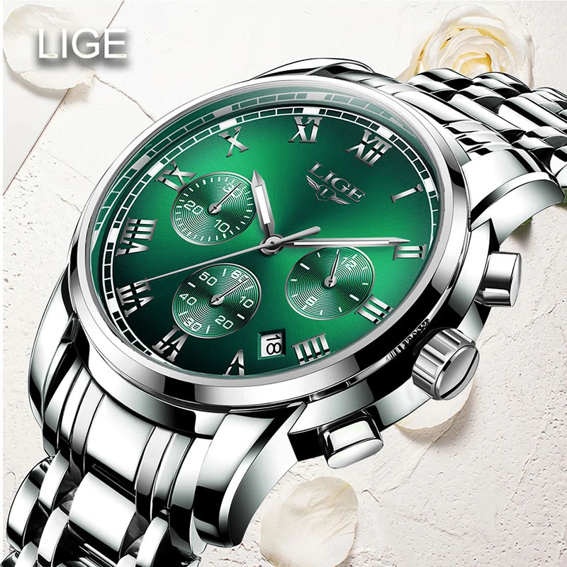 2023 LIGE Ladies Watches Top Brand Luxury Fashion Stainless Steel Watch Women Chronograph Quartz Clock Waterproof Wristwatch+Box - bertofonsi