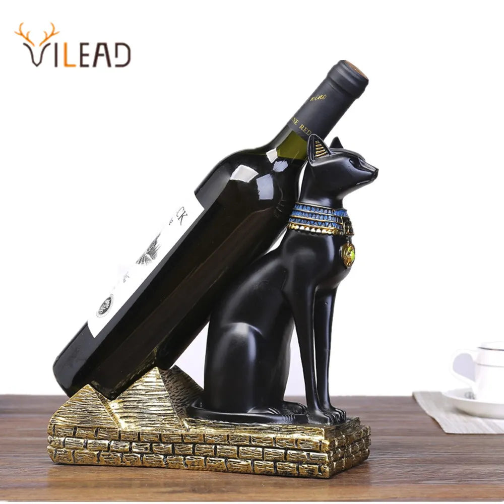 Vilead 25cm Resin Egyptian Cat God Wine Bottle Holder Figurines Nordic Simple Animals Wine Rack Home Decoration Accessories Gift - bertofonsi
