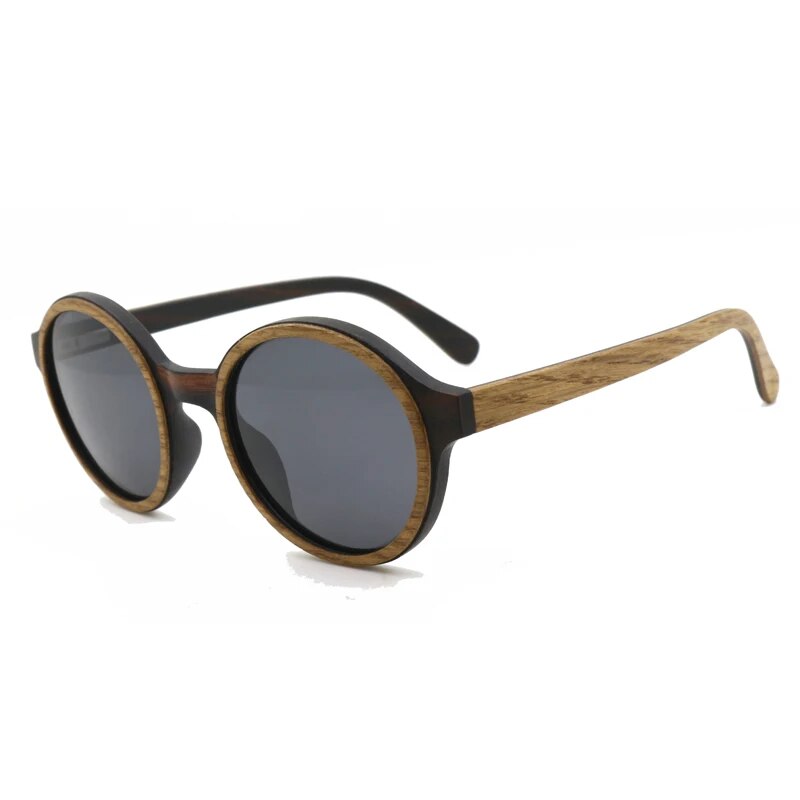 Vintage Round Wood Sunglasses for Men Walnut Ebony Frame Handmade Polarized Lens Women's sun glasses - bertofonsi