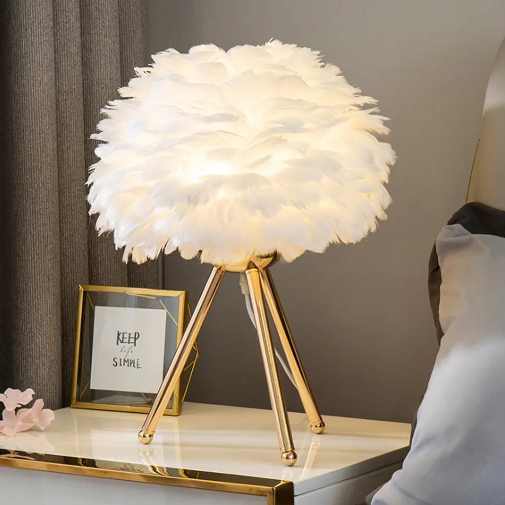 Goose Feather Table Lamp Modern LED Table Lamp For Bedroom Feather Lampshade Bedside Lamp Wedding Christmas Home Decoration E27 - bertofonsi