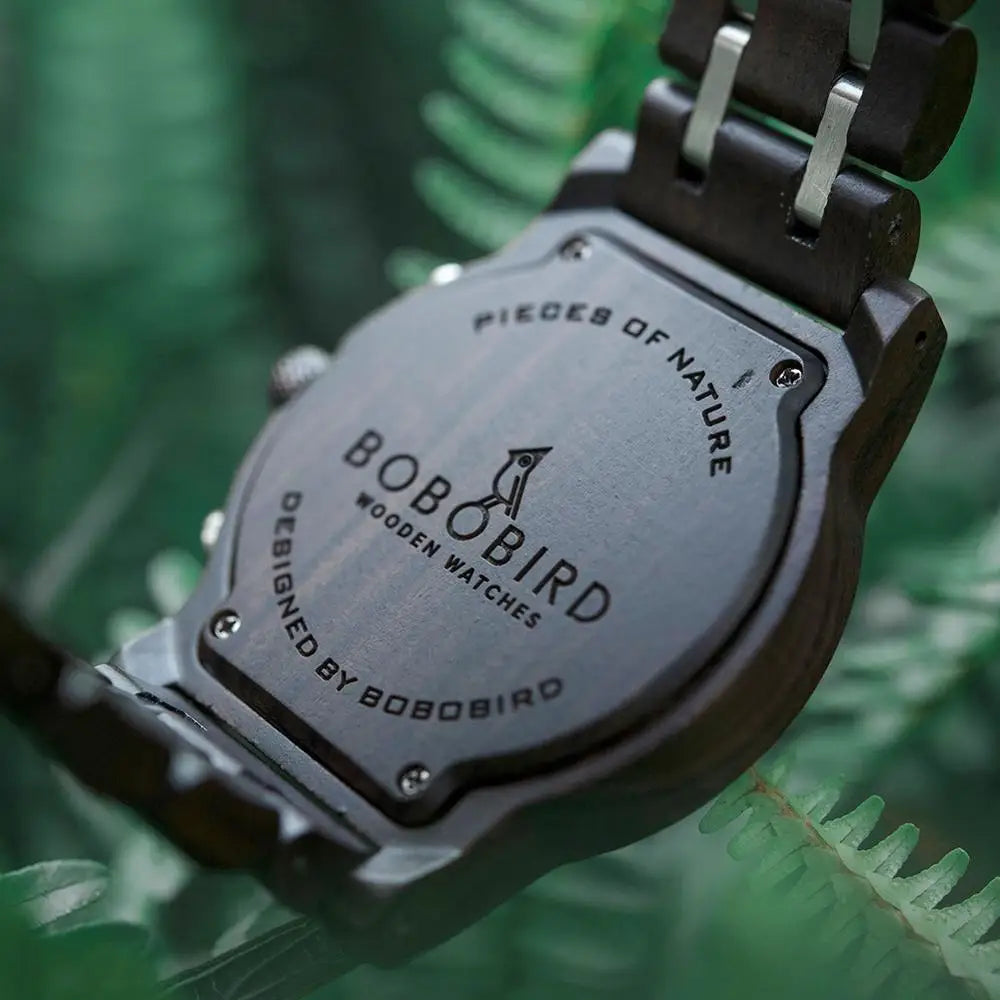 Chronograph BOBO BIRD Men Watch relogio masculino Calendar Quartz Watches Wood Luxury Timepieces in Wooden Gift Box Drop Ship - bertofonsi