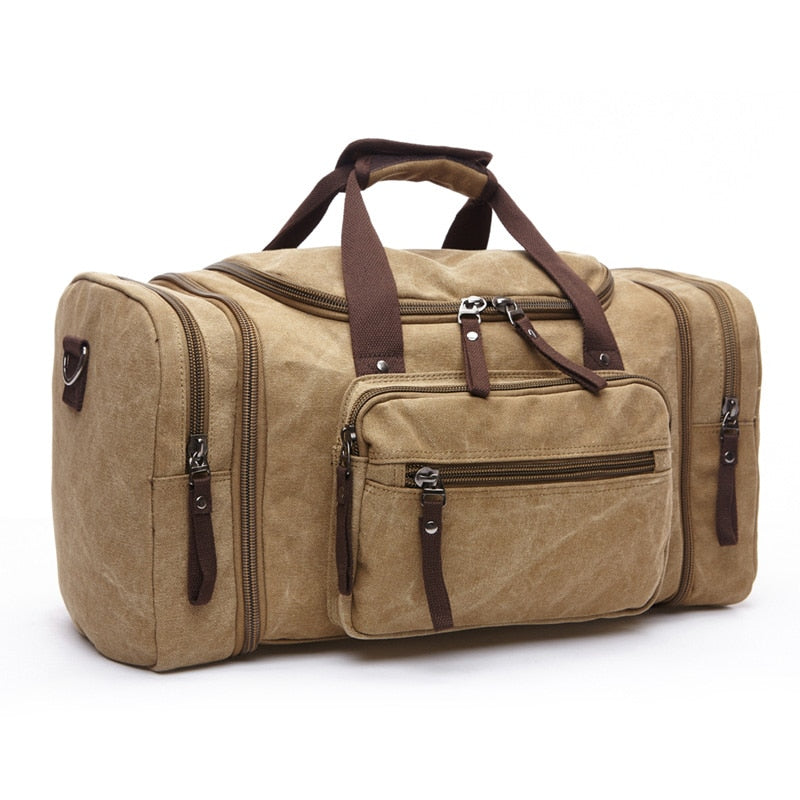 Large Capacity Men Hand Luggage Travel Duffle Bags Canvas Travel Bags Weekend Shoulder Bags Multifunctional Overnight Duffel Bag - bertofonsi