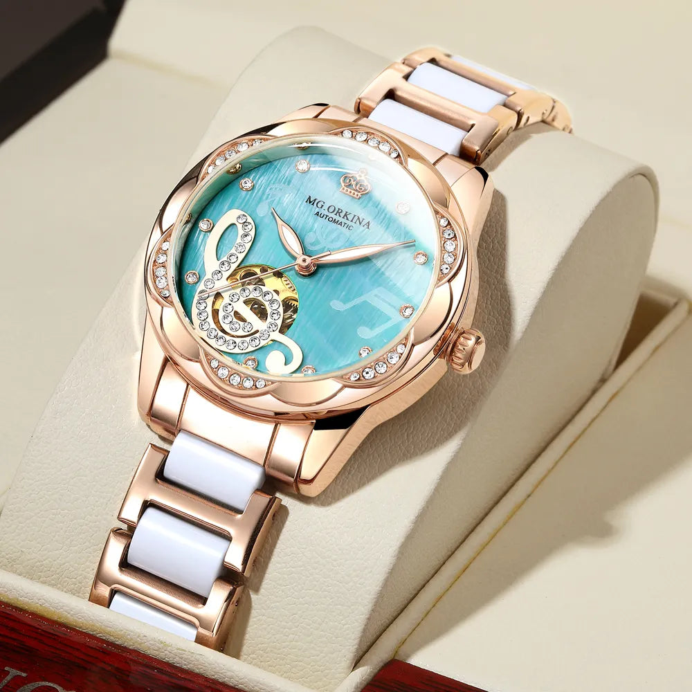 2023 New Designer Mechanical Watches Women Luxury Top Brand Ceramic Stainless Steel Diamond Music Ladies Automatic Wristwatches - bertofonsi