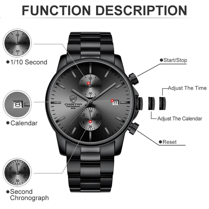 CHEETAH Watch Men Luxury Stainless Steel Business Quartz Watches Waterproof Sport Chronograph reloj hombre relogio masculino - bertofonsi