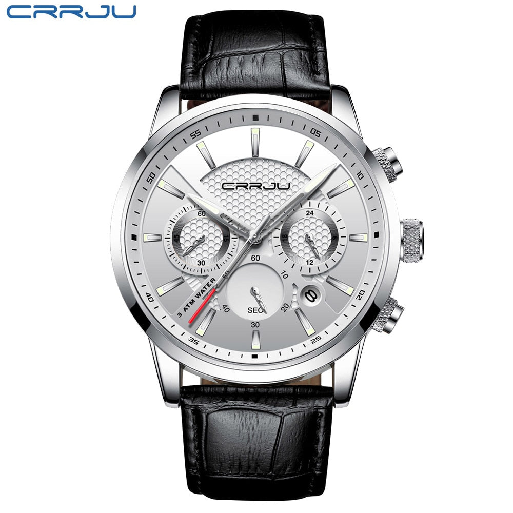 Men Watches Luxury CRRJU Brand Chronograph Men Sport Watches High Quality Leather Strap Quartz Wristwatch Relogio Masculino - bertofonsi