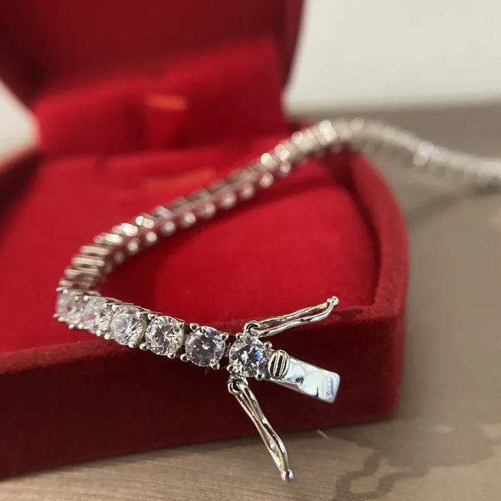 OEVAS 100% 925 Sterling Silver 3mm Created Diamond Gemstone Bangle Charm Wedding Tennis Bracelet Fine Jewelry Wholesale DropShip - bertofonsi