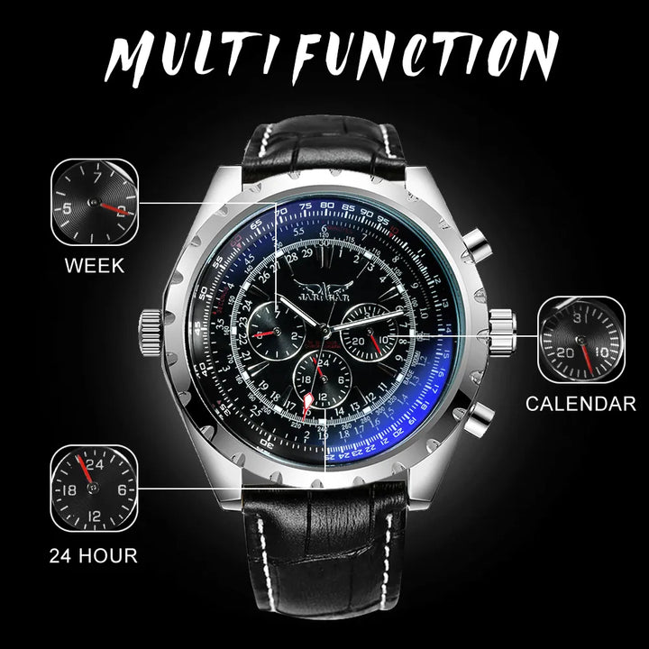 JARAGAR Military Watch for Men Mechanical Wristwatches Top Brand Luxury Watches Mens Leather Strap Luminous Hands Clock relogio - bertofonsi