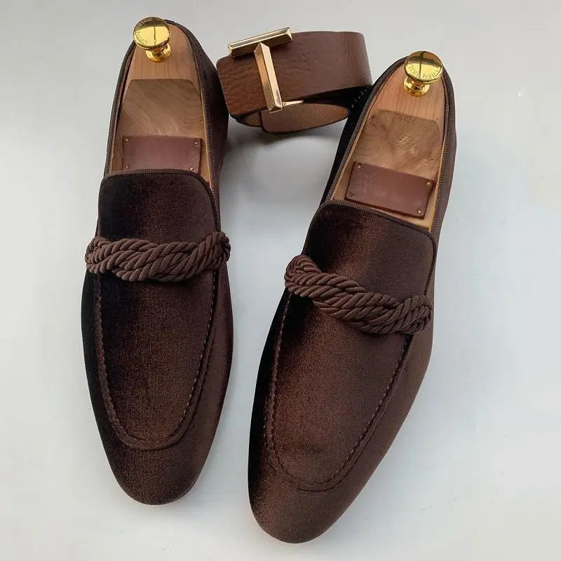 Fashionable Men Loafers Classic British Style Suede Deerskin Casual Dress Brooch Twisted Personality Small Leather Shoes 48 - bertofonsi