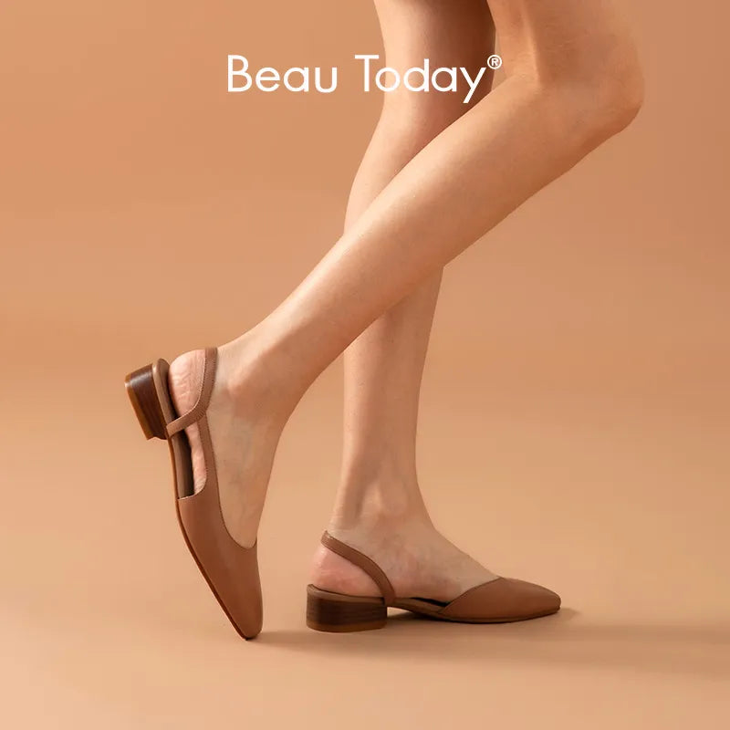 BeauToday Sandals Women Waxing Calfskin Genuine Leather Cover Toe Slingback Summer Ladies Casual Med Heel Shoes Handmade 31154 - bertofonsi