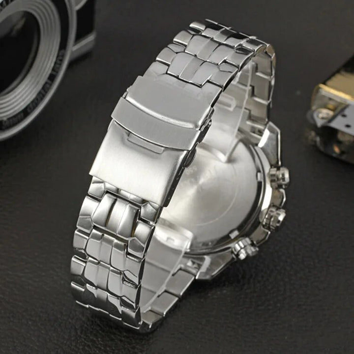 JARAGAR Stud scale calendar quartz steel watch  black white personalized simple quartz men's watch - bertofonsi