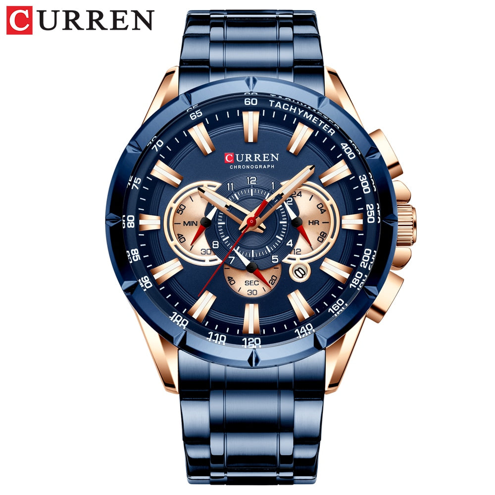 CURREN Sport Watches Men‘s Luxury Brand Quartz Clock Stainless Steel Chronograph Big Dial Wristwatch with Date Relogio Masculino - bertofonsi